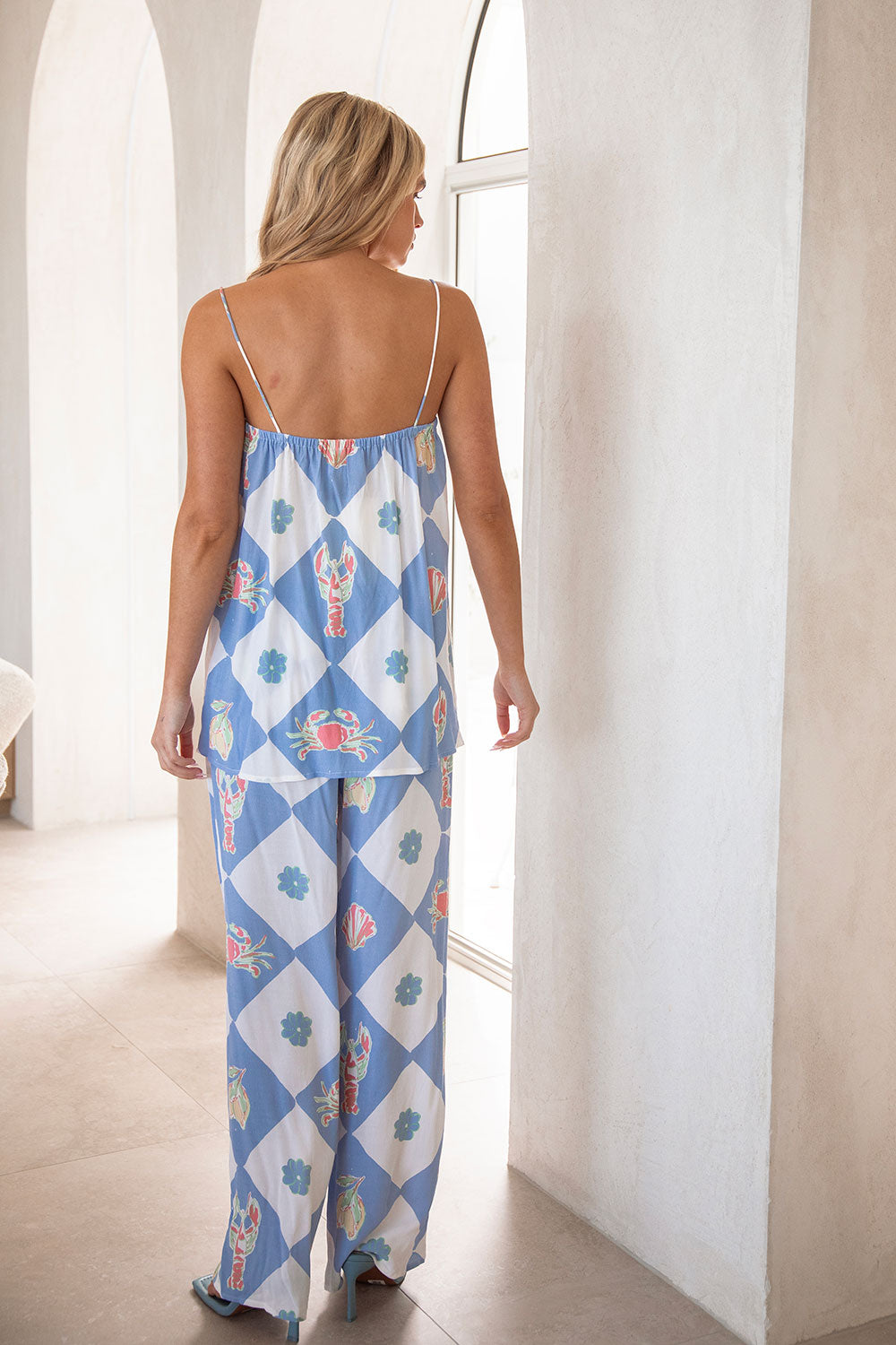Exclusive Oceano Print Alani High - Waisted Wide - Leg Viscose Crepe Pants