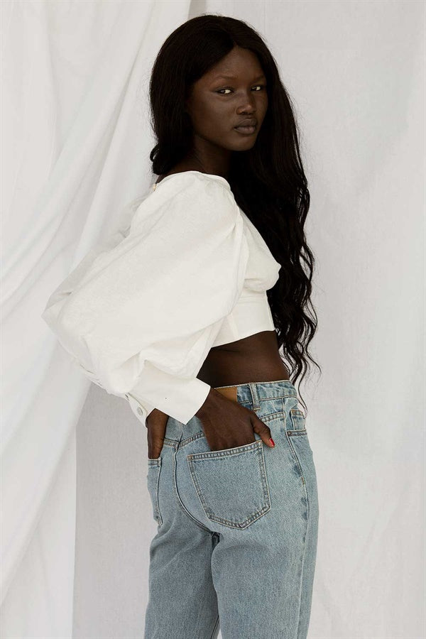 Stylish Off-White Linen Blend Calista Women's Top