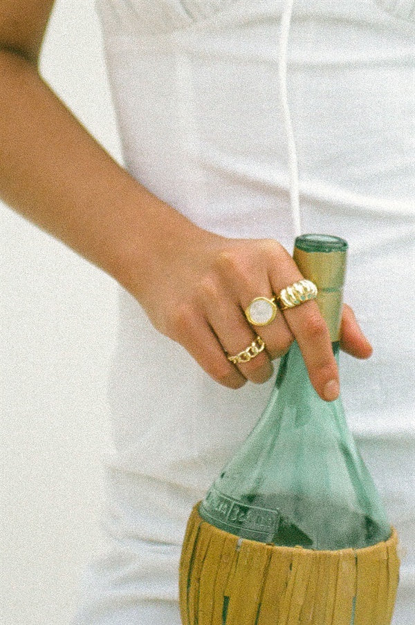 Stylish Gold-Toned Signet Ring with Ivory Centre and Imperfect Edge