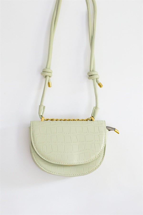 Fashionable Sage Lima Vegan Croc Skin Saddle Bag