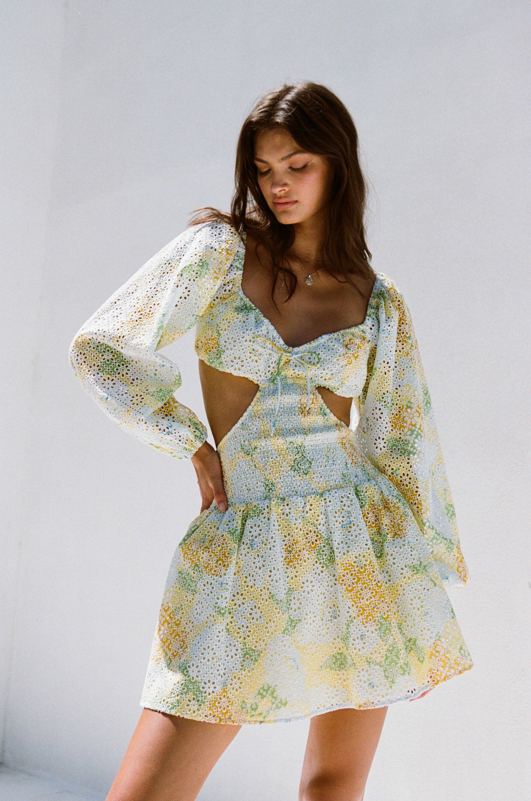 Exquisite Jaylin Tropical Anemone Print Cutout Cotton Dress for Special Events