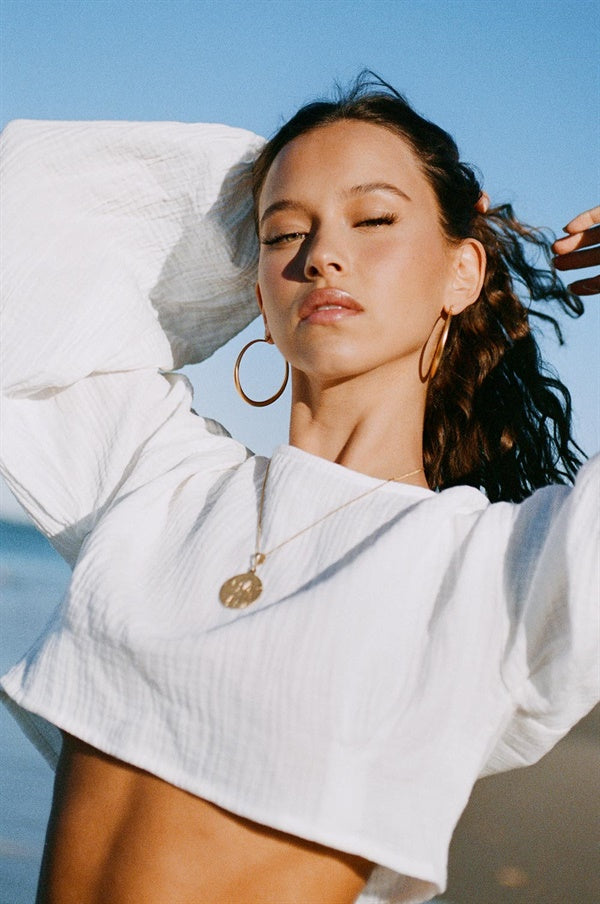 Sabo's Exclusive White Lightweight Textured Cotton Cropped Jada Top
