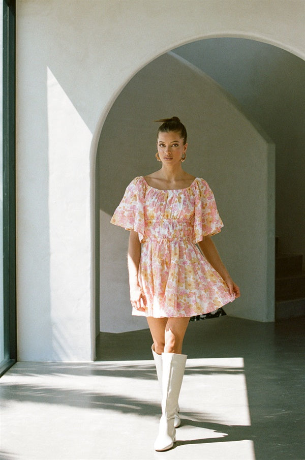 Sabo's Exclusive Retro Smudge Print Natural Cotton Cheesecloth Indie Women's Dress