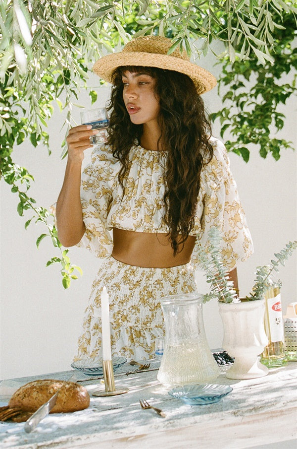 Vintage-Inspired Floral Print Women's Lenna Top with Bold Puff Sleeves