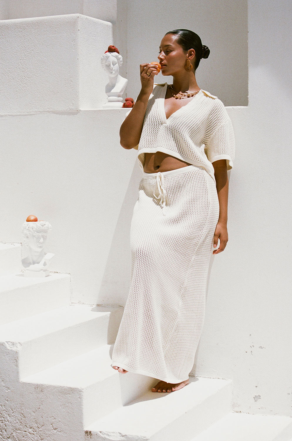 Exquisite Cream Mesh Cotton Ivy Maxi A - Line Skirt for Vacation Sunsets