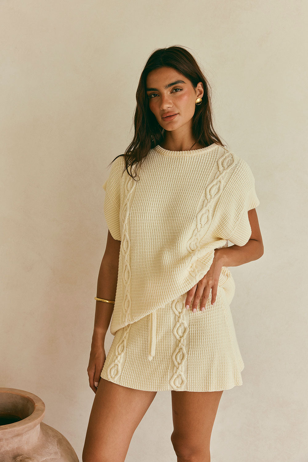 Elegant Cream-Colored High-Waisted Cotton Blend Nevaeh Skirt