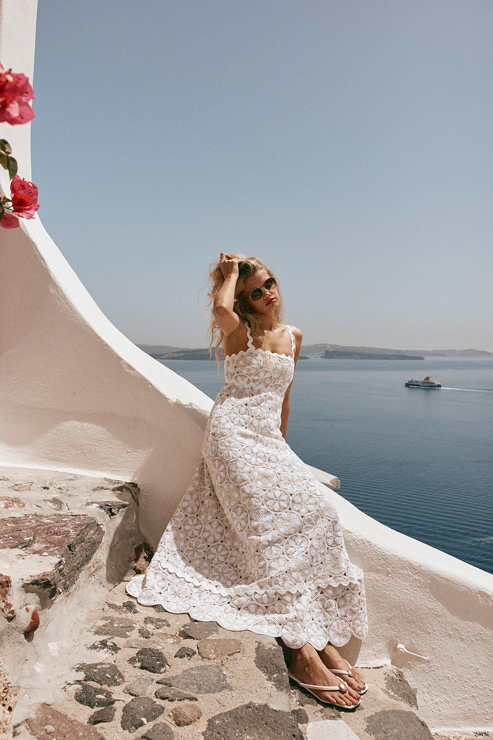 Dalton Cream and White High - quality Cotton Crochet Maxi Dress