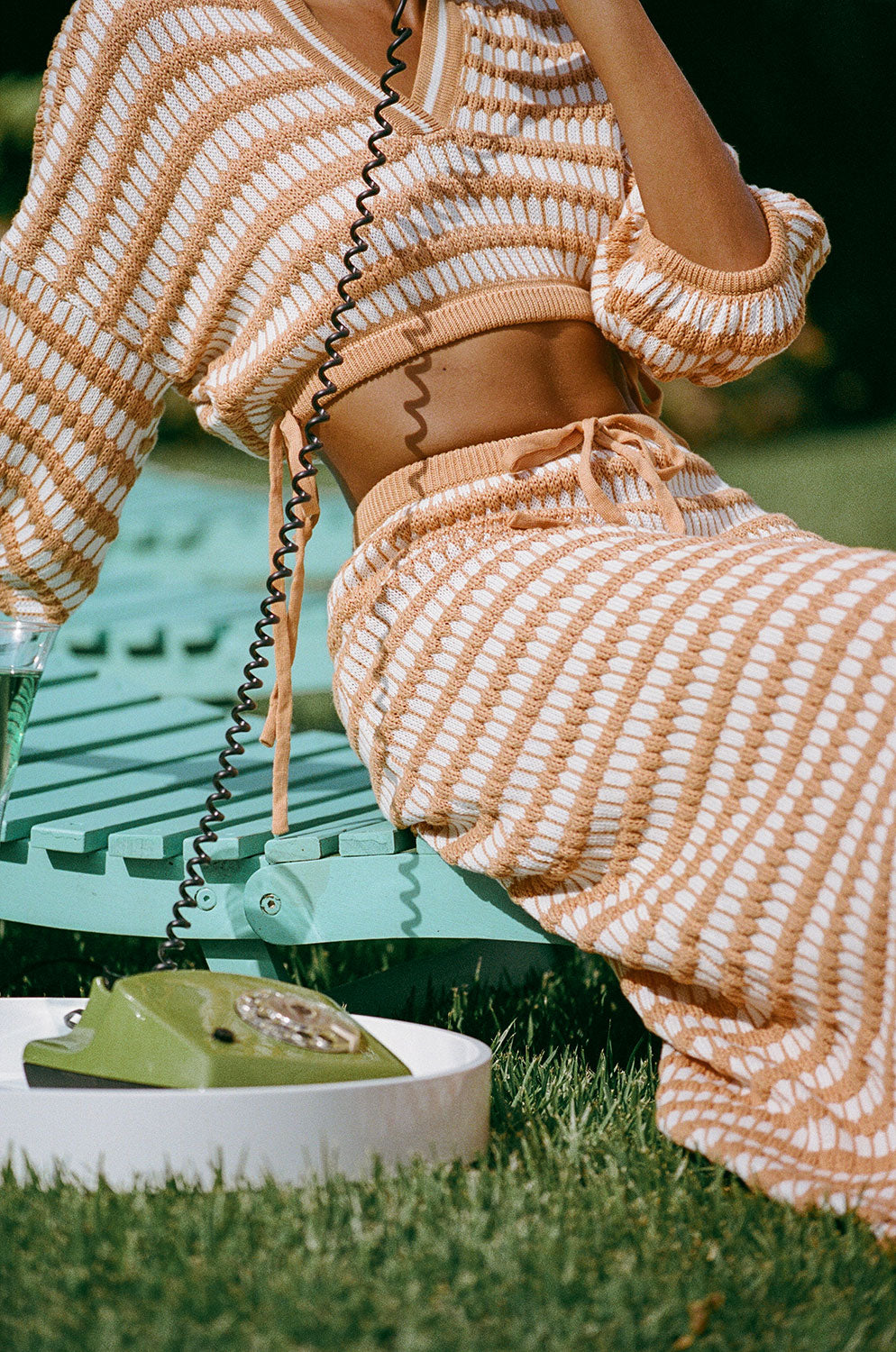 Vintage-Inspired Off-White Knit Women's Top with Contrast Tan Stripes