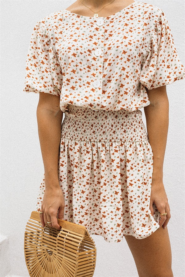 Autumn Isle Floral Print Soft Cream Chiffon Dress