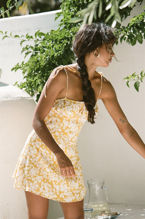 Stylish Yellow Mustard Floral Print Sarai Dress for Versatile Outfits