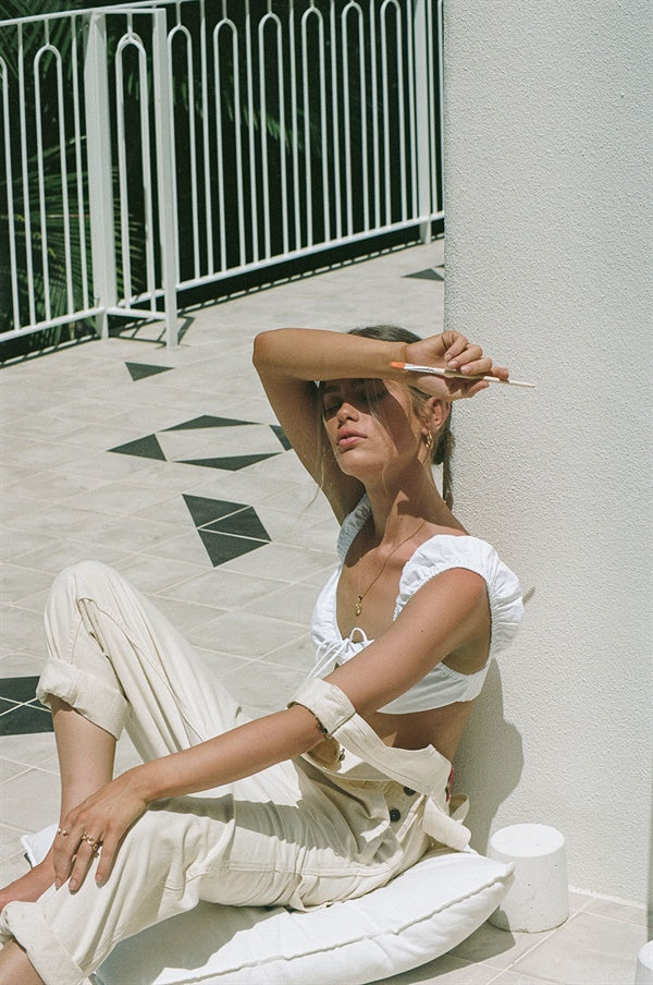 Exquisite White Avelina Cotton Voile Top with Puff Sleeves