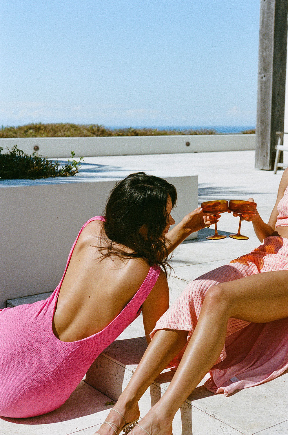 Stylish Pink Backless Lauryn Midi Dress with Tank Sleeves