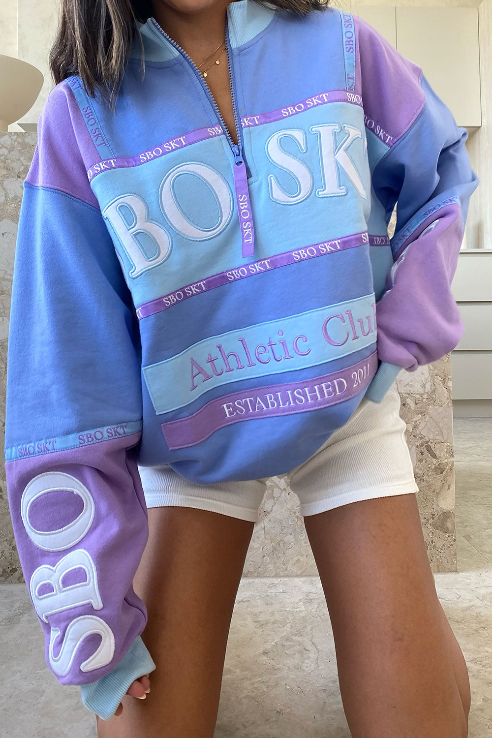 Purple and Blue Terry Buenos Sweater with Unique Details
