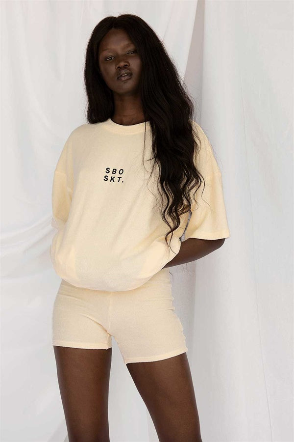 Yellow Towelling Relaxed-Fit Base Tee with Black Embroidery