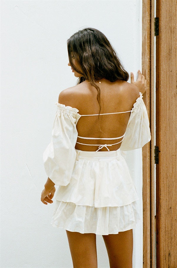 Exclusive Faint Blue Thread Backless Zoe Women's Top