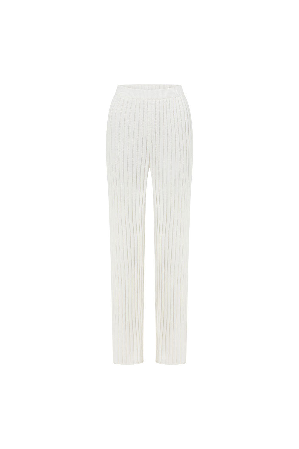 Exclusive Sabo-Designed White Natural Ribbed Cotton High Waisted Elasticated Waist Slightly Flared Winter Nessi Pants