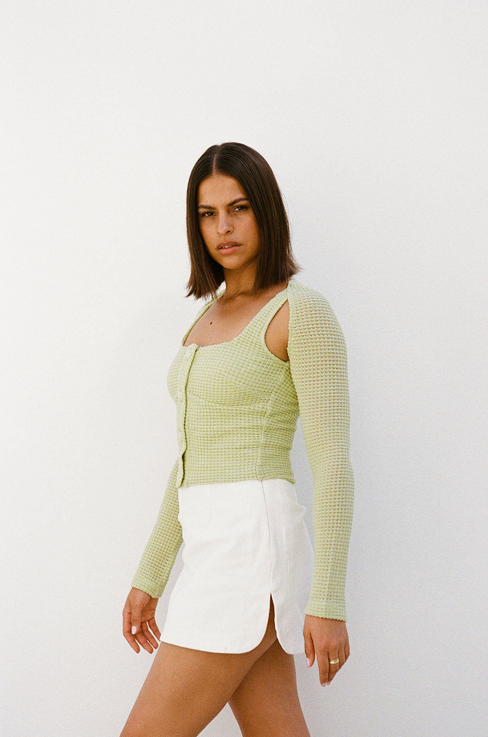 Lime Green Soft Waffle Fabric Chloe Women's Top