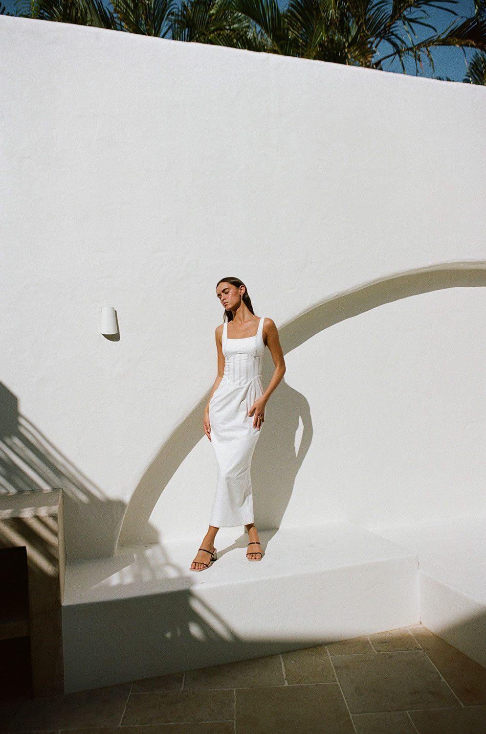 Elegant White Ricardo Midi Dress for Poolside Lunch