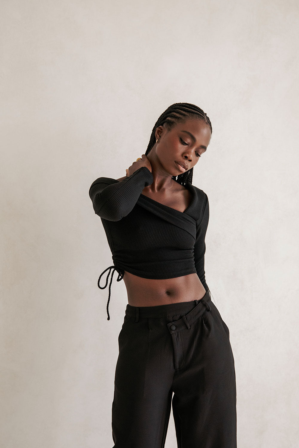 Stylish Black Asymmetric Off - Shoulder Chelsie Top