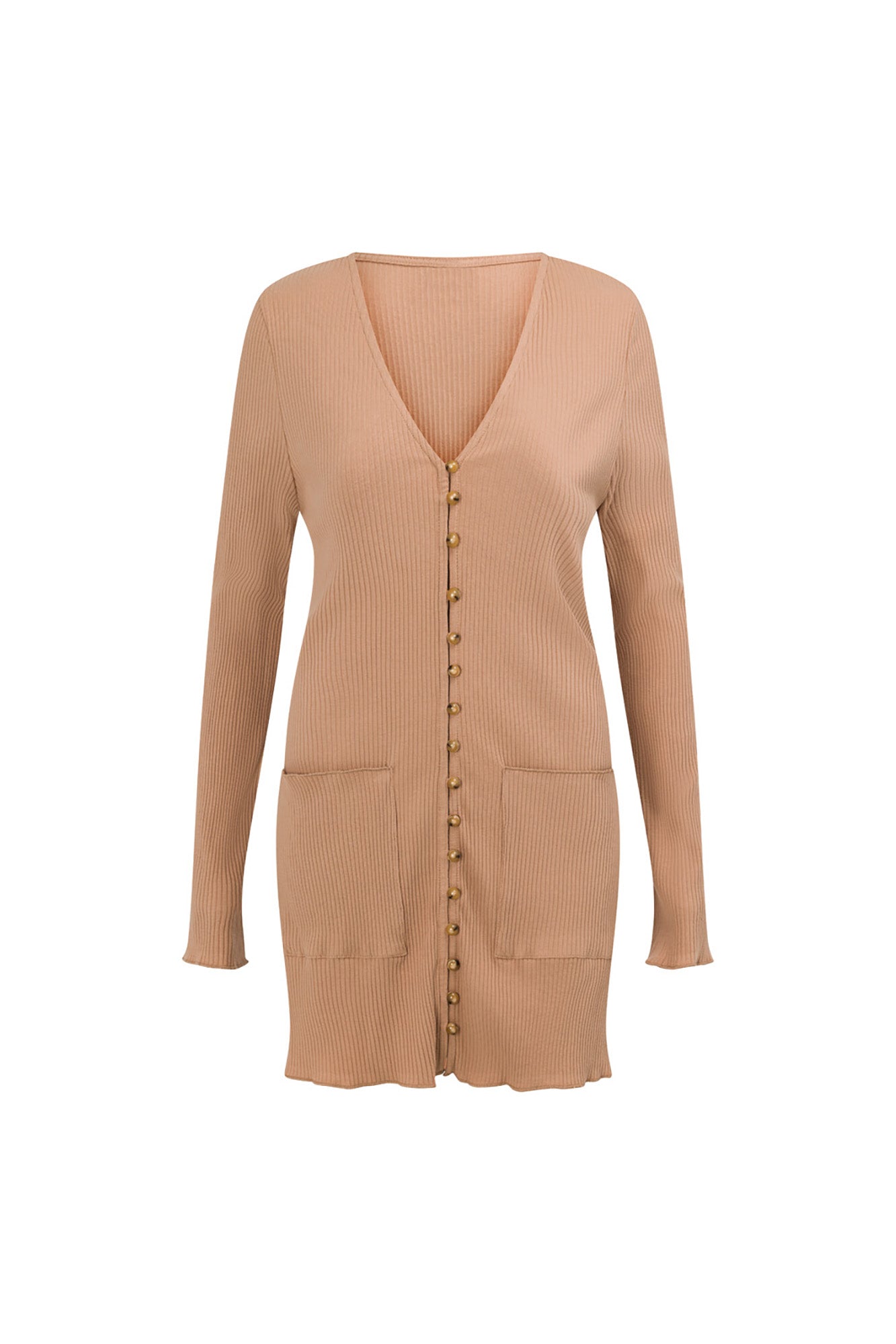 Tan Ribbed Comfortable Pax Dress with Stylish Details