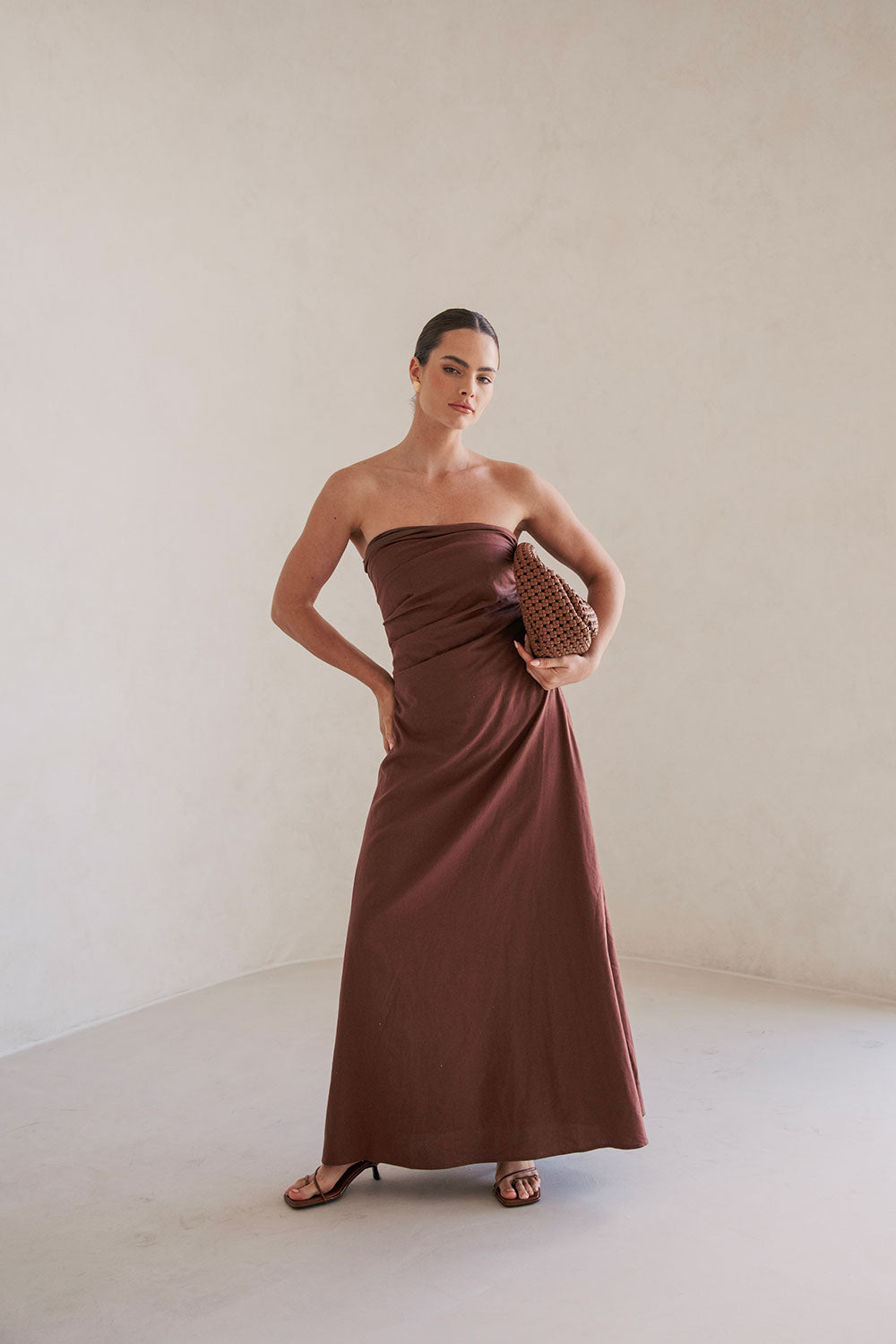 Exquisite Strapless Chocolate Brown Estella Maxi Dress for Events