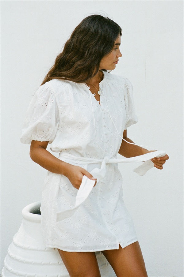 Exquisite Vivi Cotton Dress with Eyelet and Embroidered Details