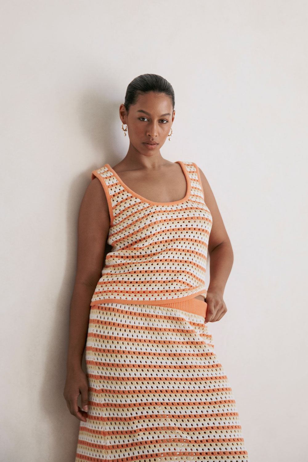 Vintage-Style Orange Erin Knit Top with Stripes