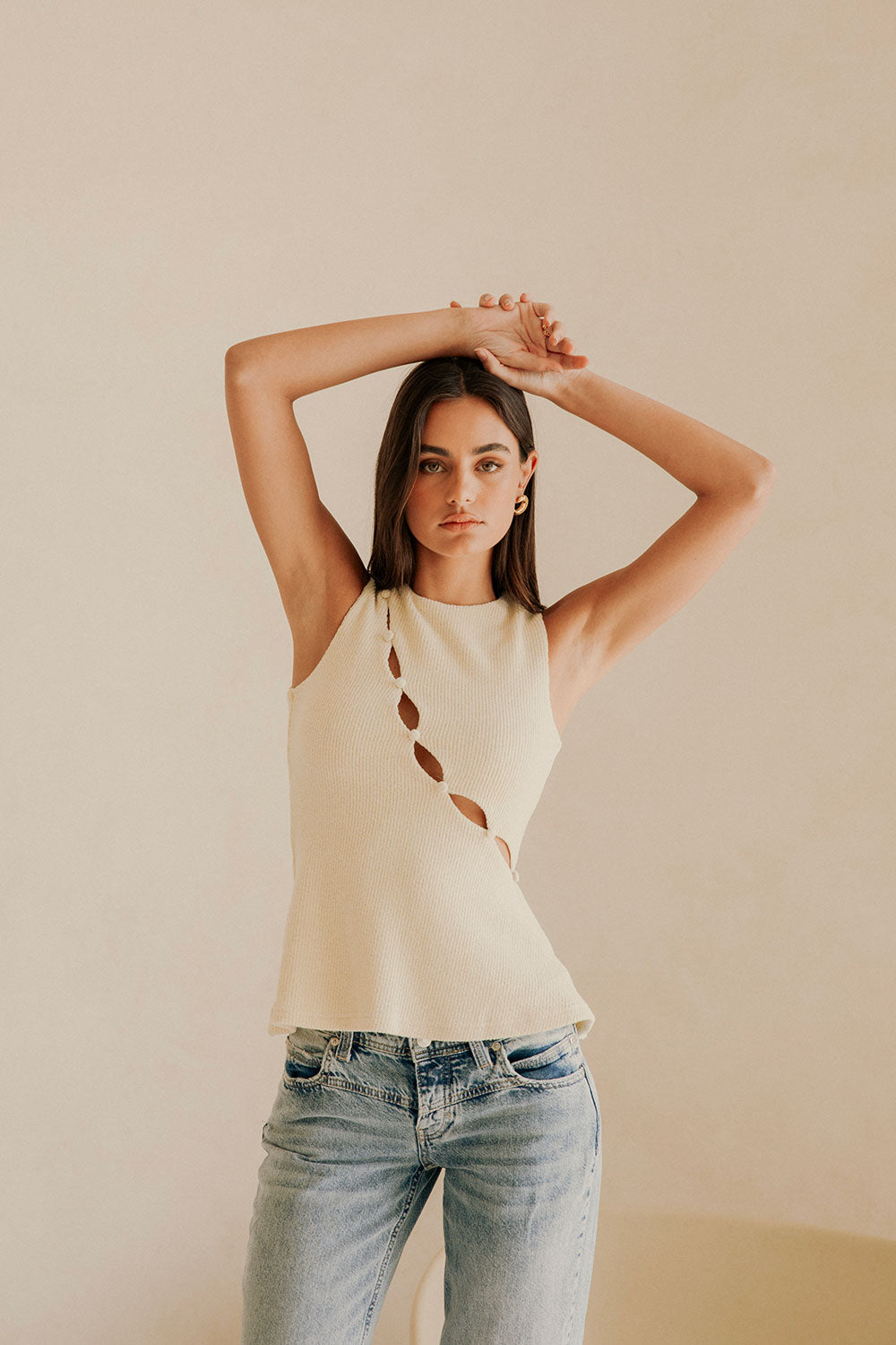 Elegant Cream Ribbed Bronte Women's Top