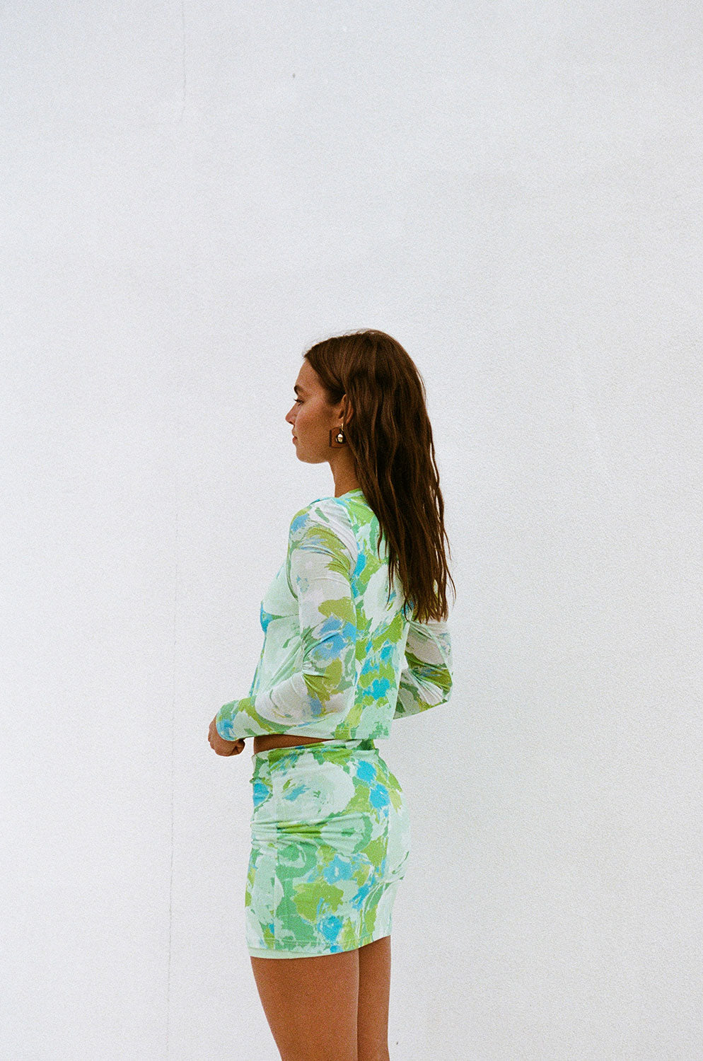 Exclusive Mesh Lotus Print Top with Gold Ring Detail