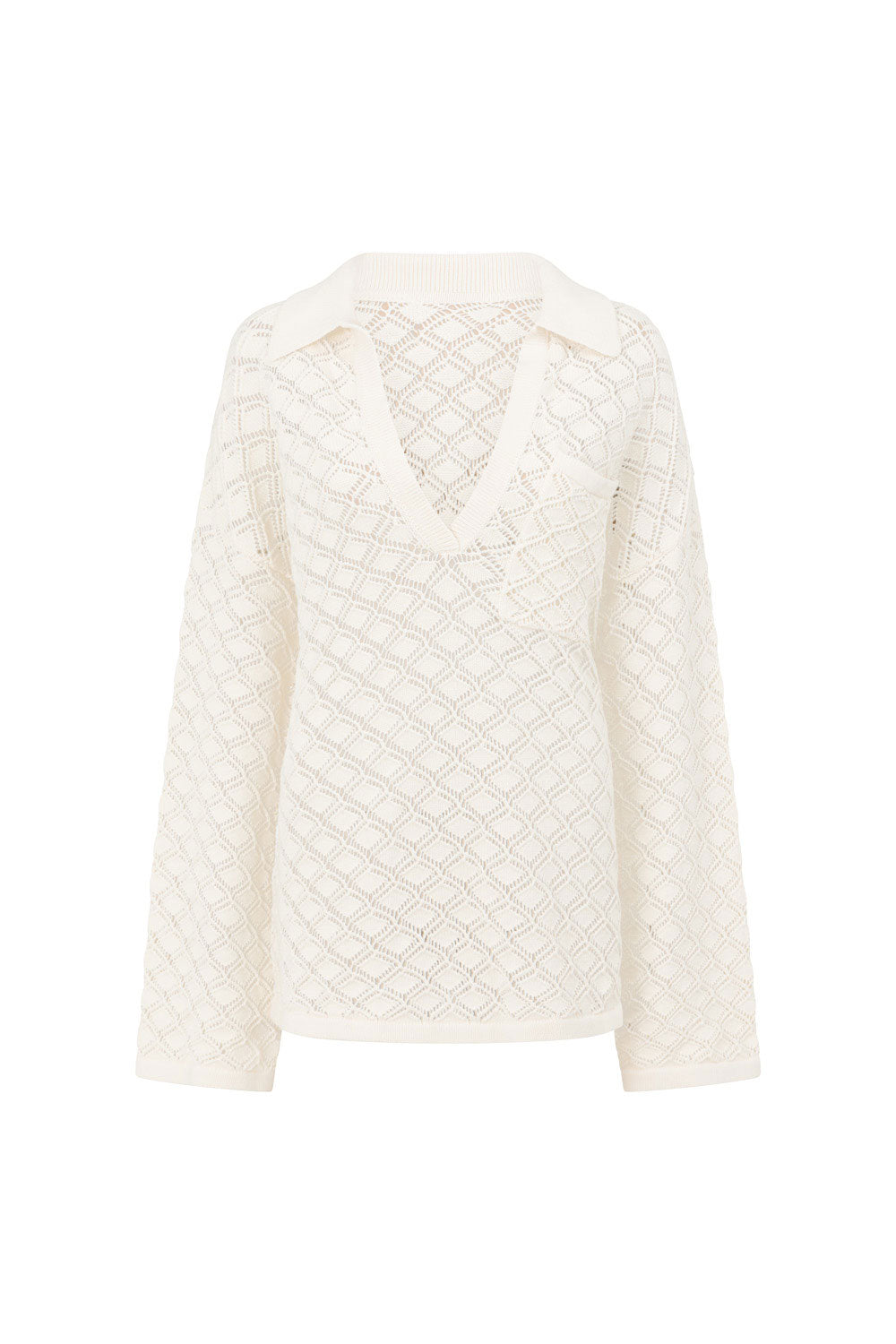 Sabo's Exclusively Designed Cosy Light Cream Jaimie Cotton Pointelle Knit Top