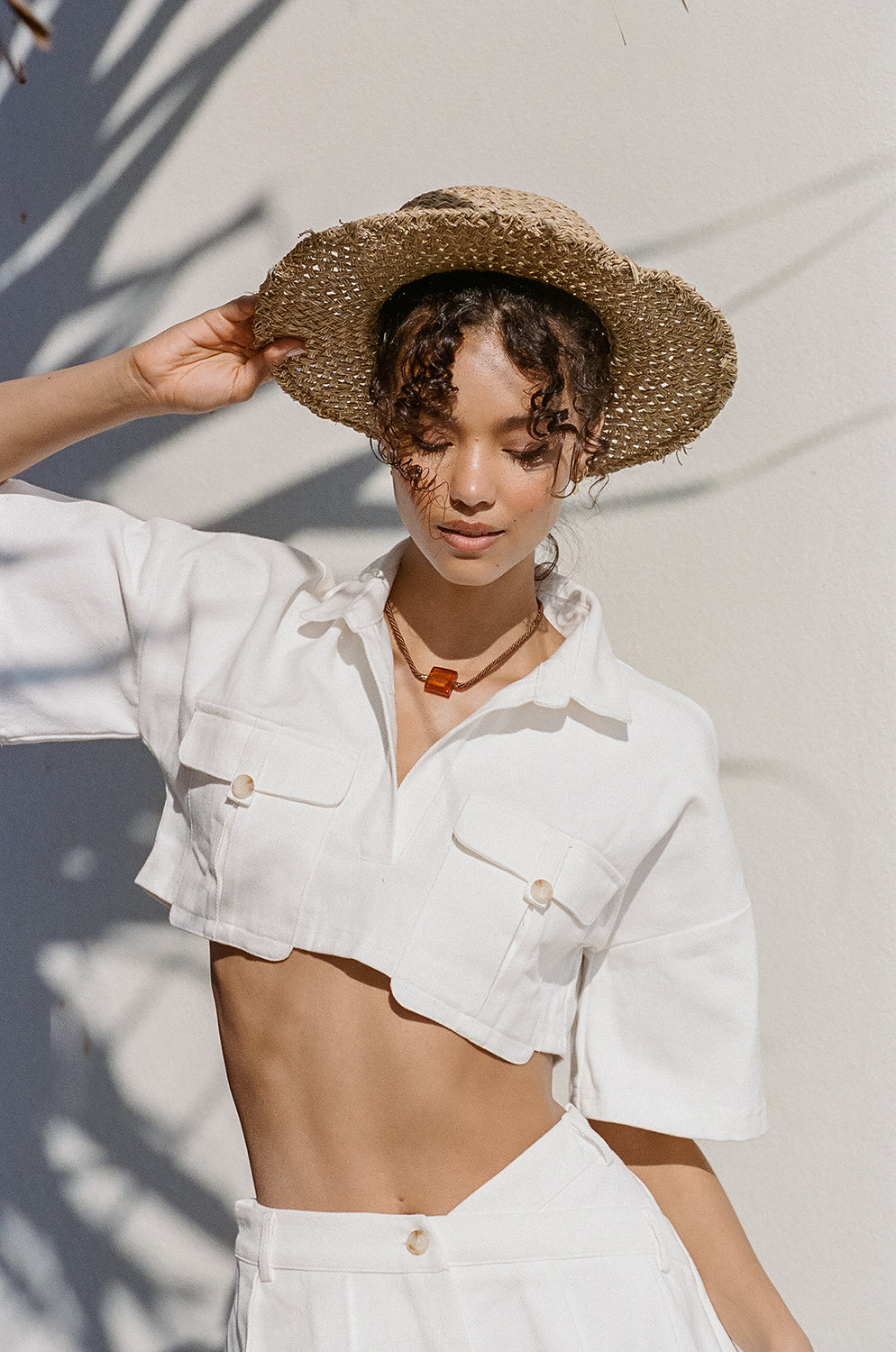 Exquisitely Structured White Cotton Denim Cropped Zayla Top