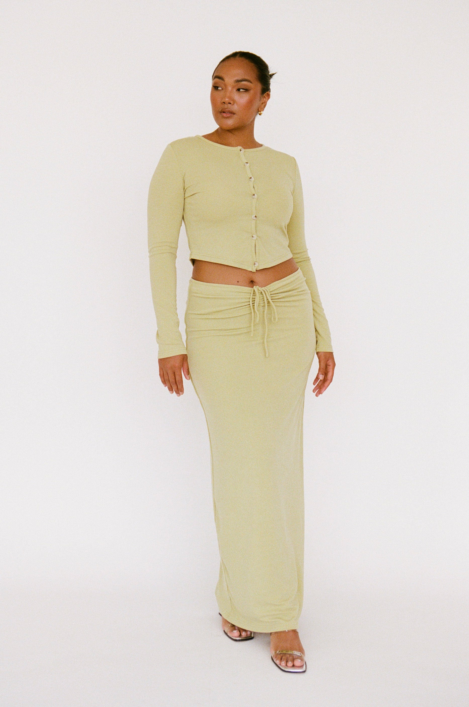 Exclusively Designed Creamy Green Soft Jersey High Waisted Sheniah Skirt