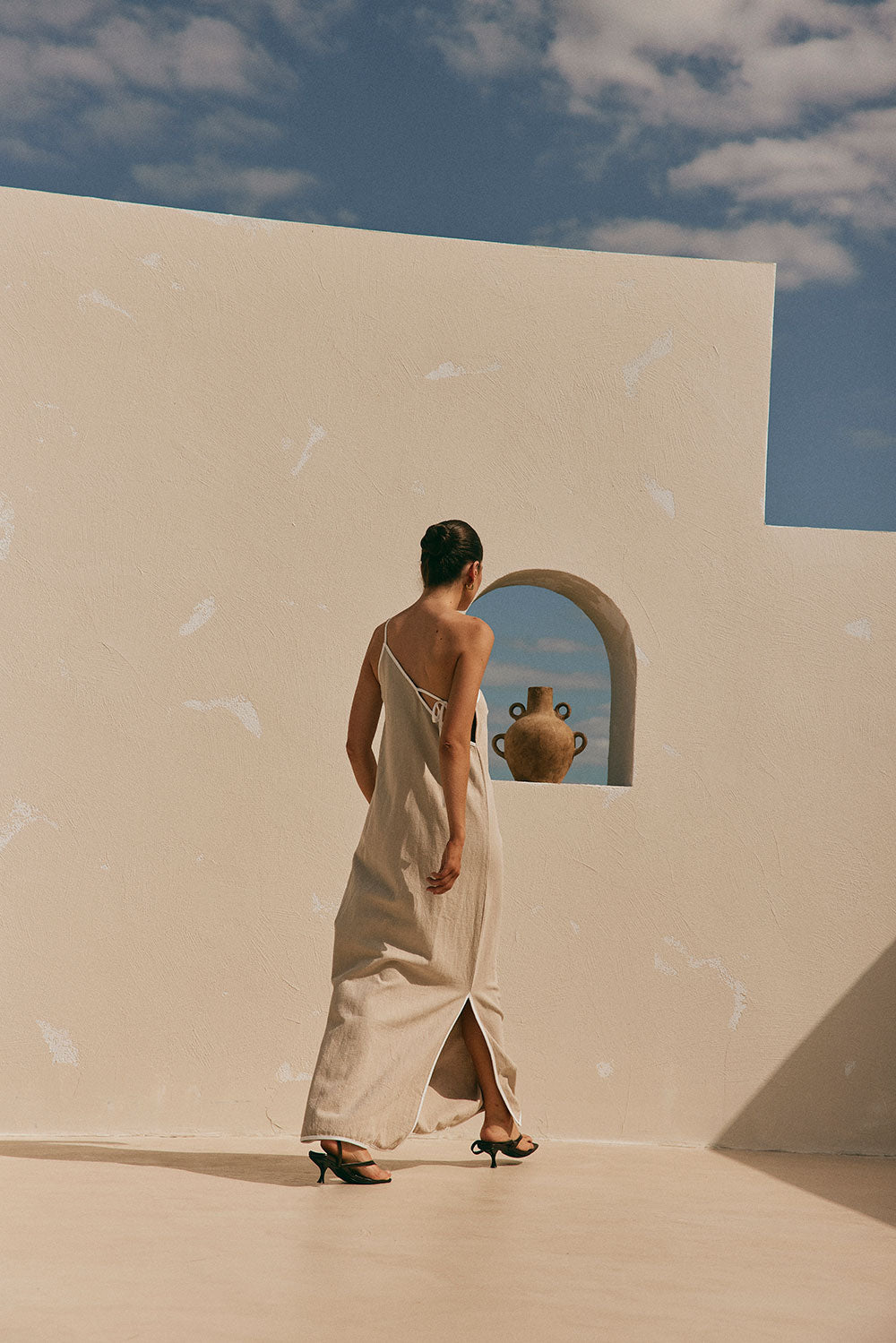Elegant One-Shoulder Jayden Maxi Dress in Natural Linen