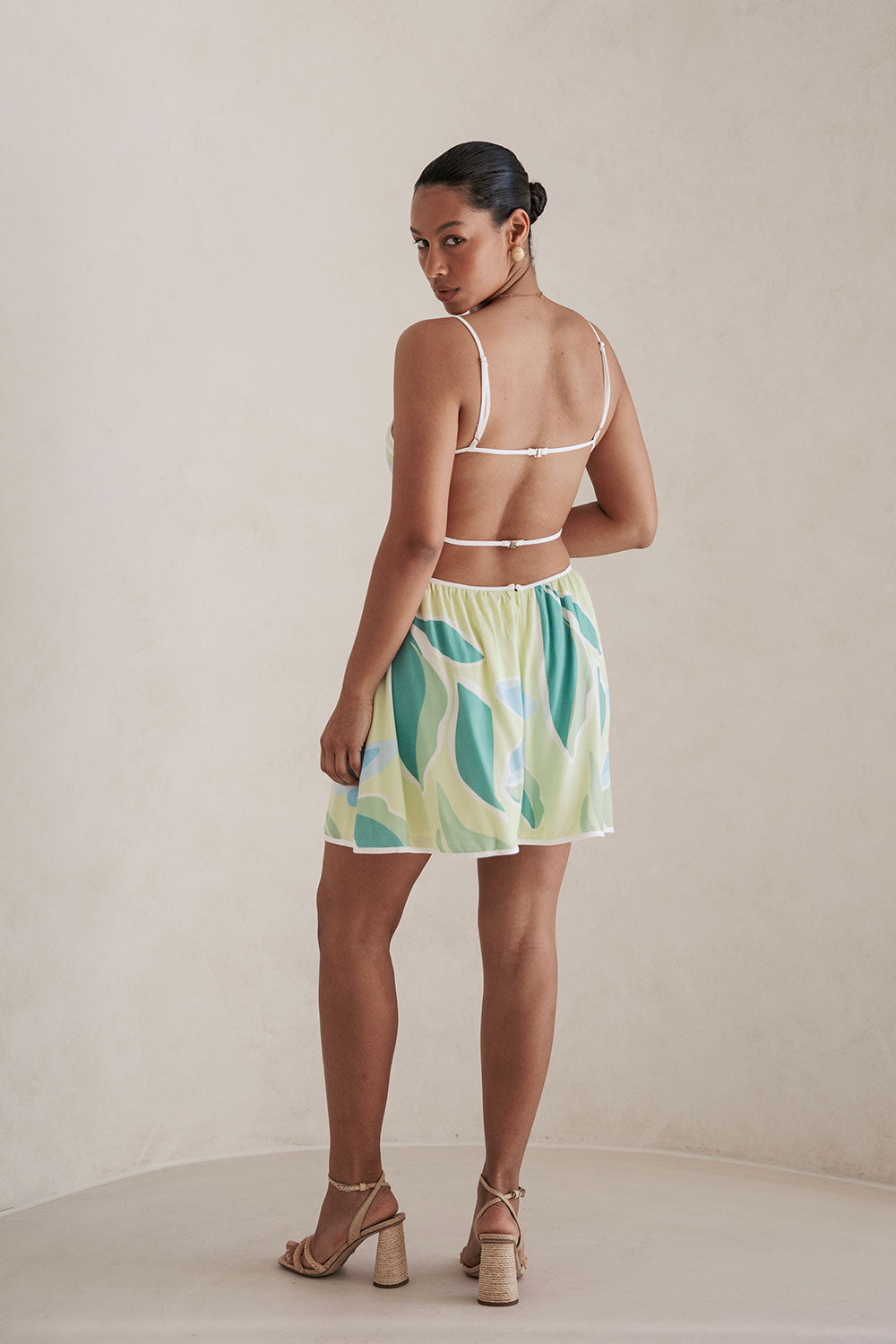 Elia Yellow Print High - Quality Backless Aryana Crepe Dress