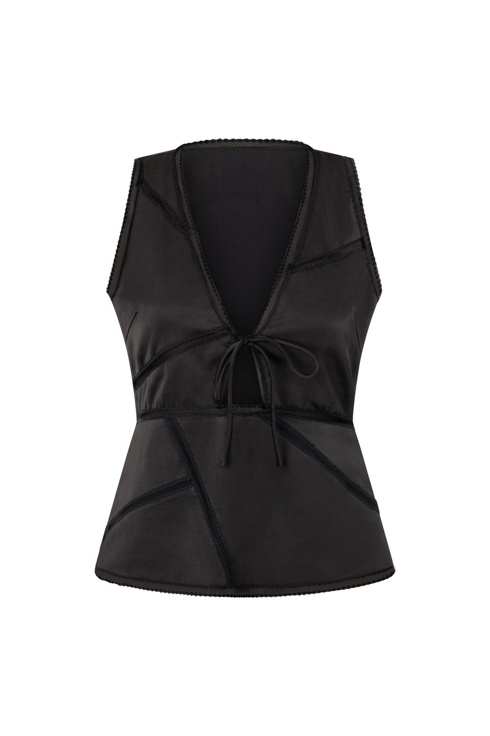 Stylish 90's Inspired Black Sable Silk Top with Tie Closure