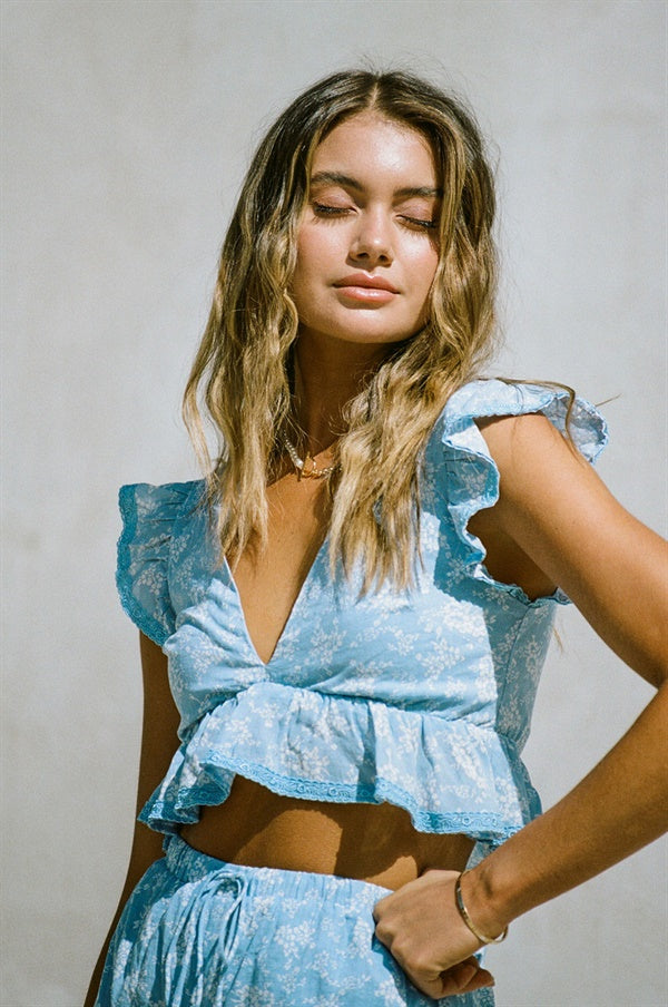 Azure Renata Frill Women's Fashion Top - A Sample Piece