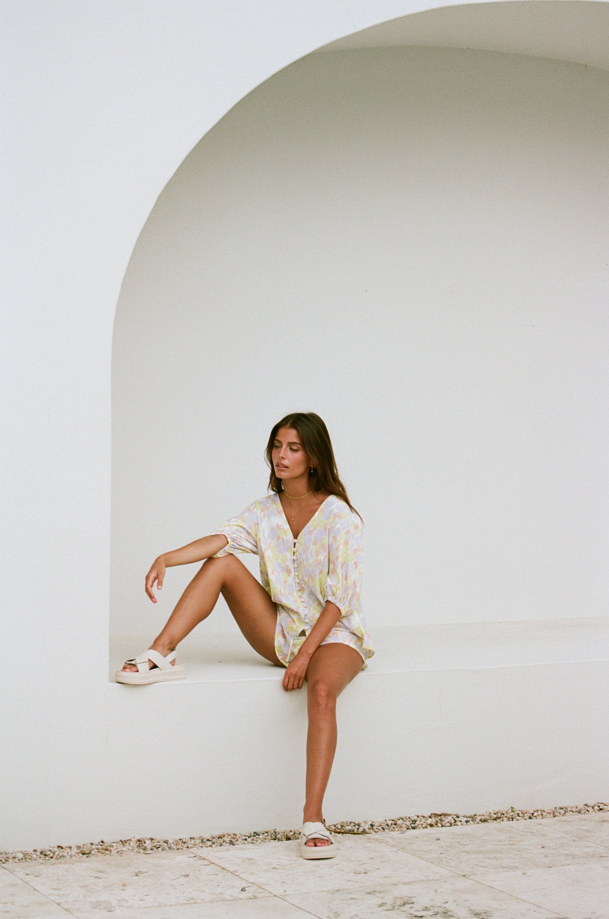 Exclusive Parklyn High - Waisted Natural Cotton Slub Shorts with Lime Print