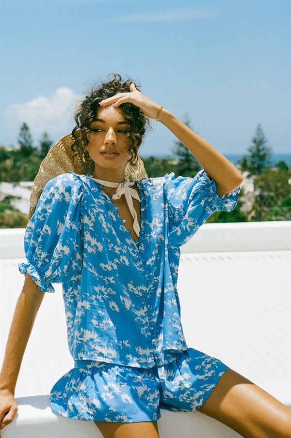 Stylish Blue Harlie Shorts with Elasticated Waist and Flouncy Design
