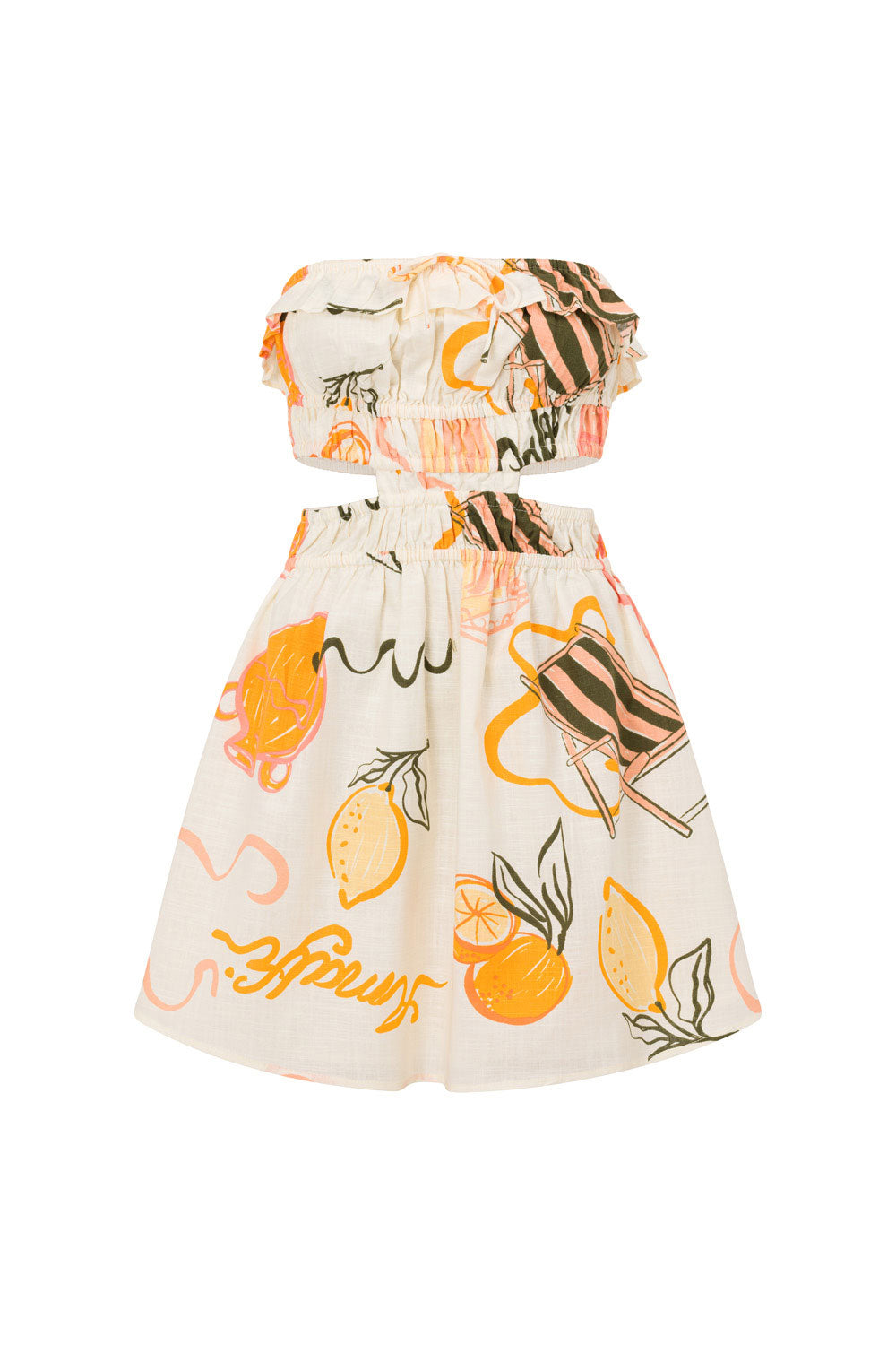 Exclusive Amalfi Aperol Print Zenaida Strapless Cotton Slub Vacation Dress
