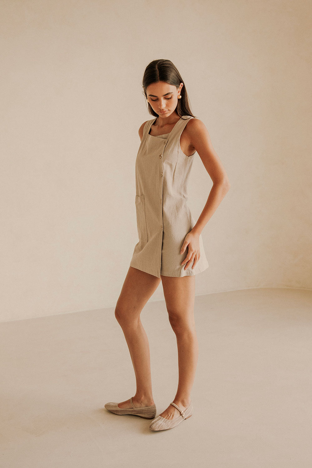 Stone-Hued Natural Cotton Slub Aida Dress for Everyday Wear