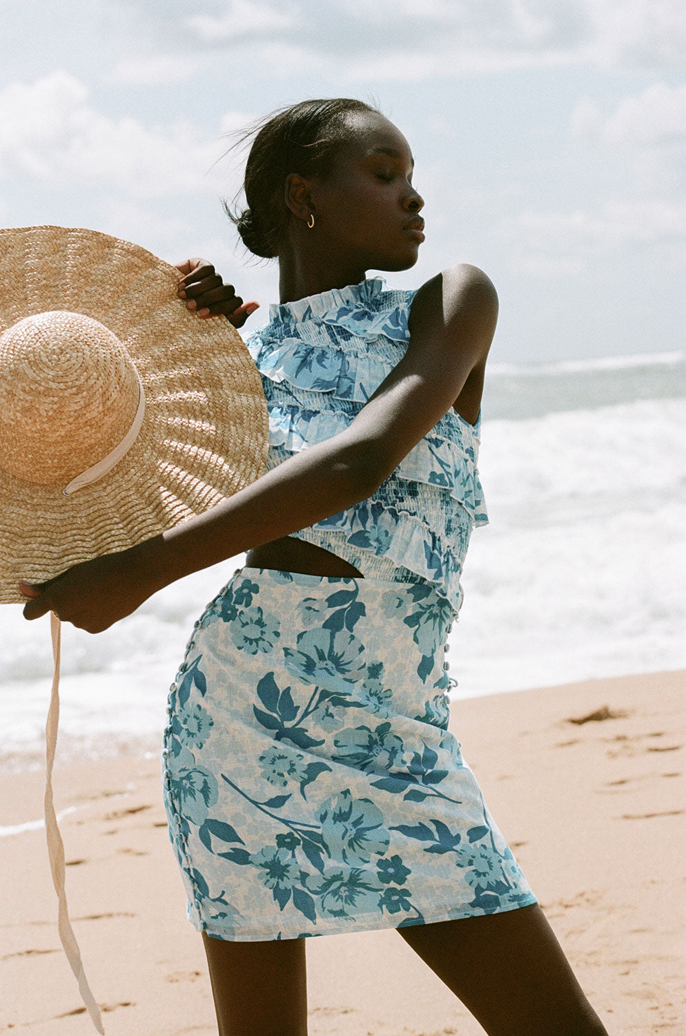 Exclusive Azure Flora Print Gisella Cutout Cotton Dress