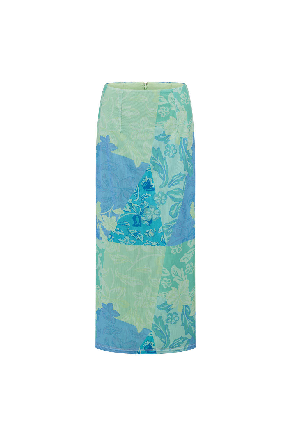 Sabo Exclusive Lovara High - Waisted Midi Skirt with Blue Florent Patchwork Print