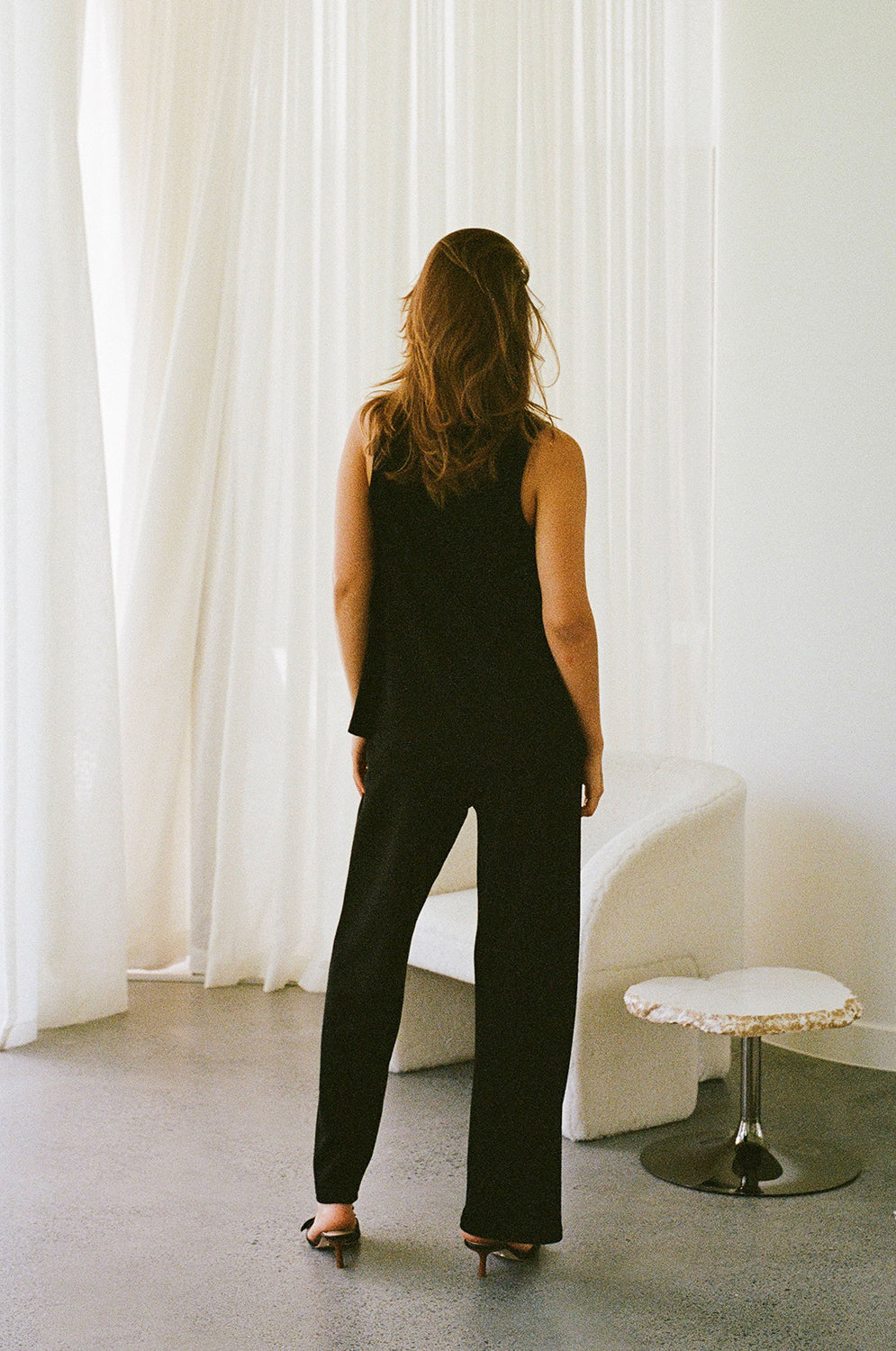 Black Women's Lana Knit Pants - High Waisted with Drawstring