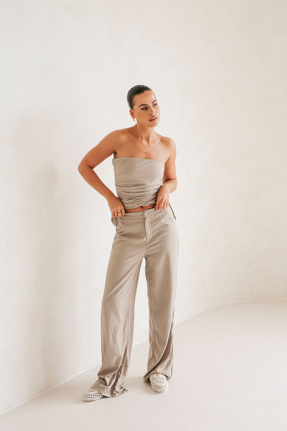 Stylish Women's Aimee Linen-Cotton Blend Wide-Leg High-Waisted Pants