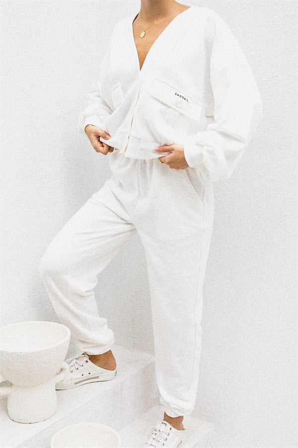 Comfy Off - white Natural Cotton Blend High - waisted Amada Pants