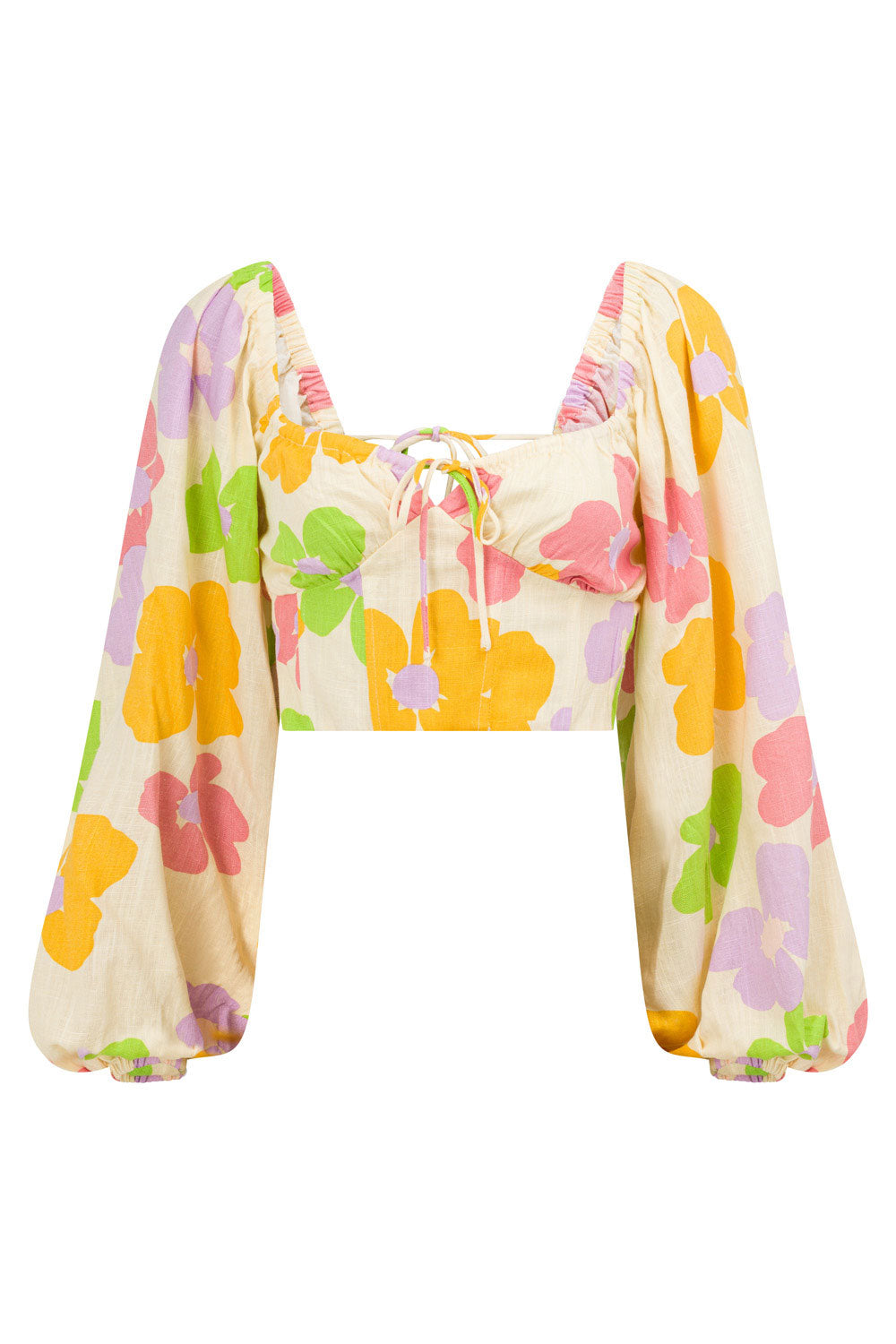 Exclusive Tutti Daisy Floral Print Backless Vienna Soft Linen Blend Top
