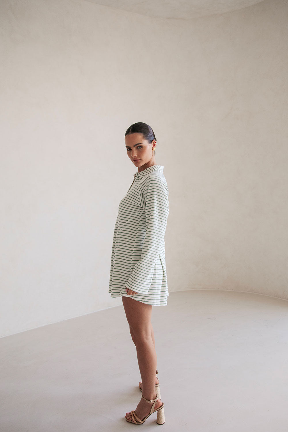 Sabo's Exclusive Mint and Off - White Striped Natural Cotton Blend Myra Dress