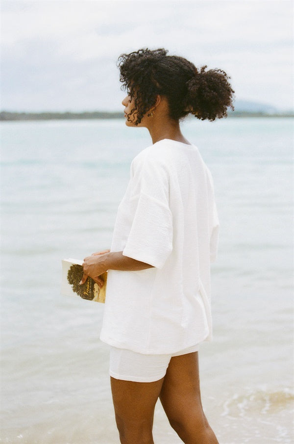 Soft Off - White Retro - Inspired Archer Tee with Half - Length Sleeves