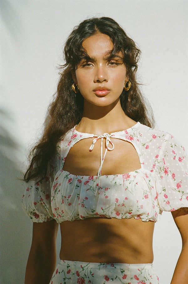 Exclusively Designed Sabo Buffy Top with Delicate Print and Polka Dots