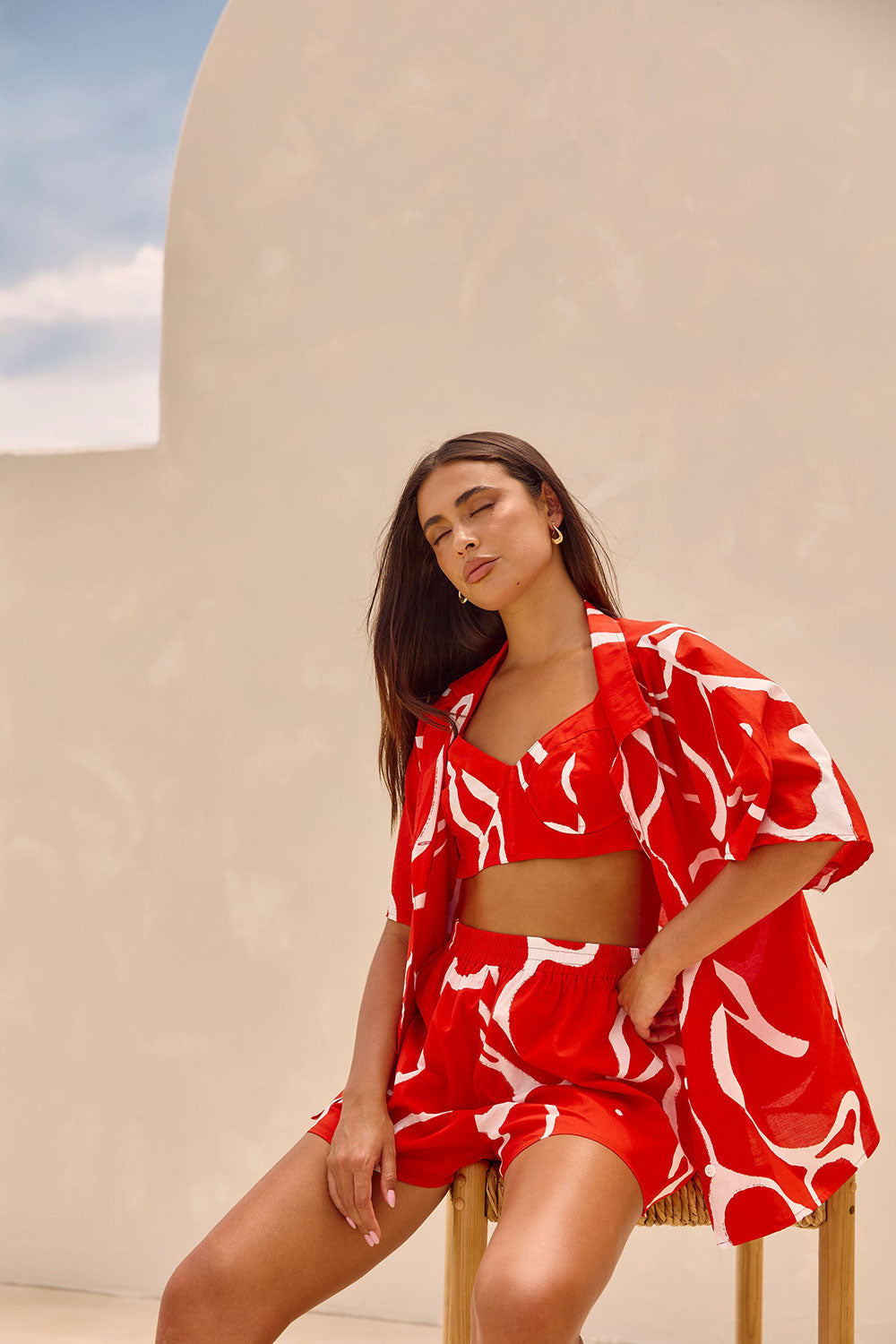 Exclusive Evoke Red Relaxed Resort Style Seona Top